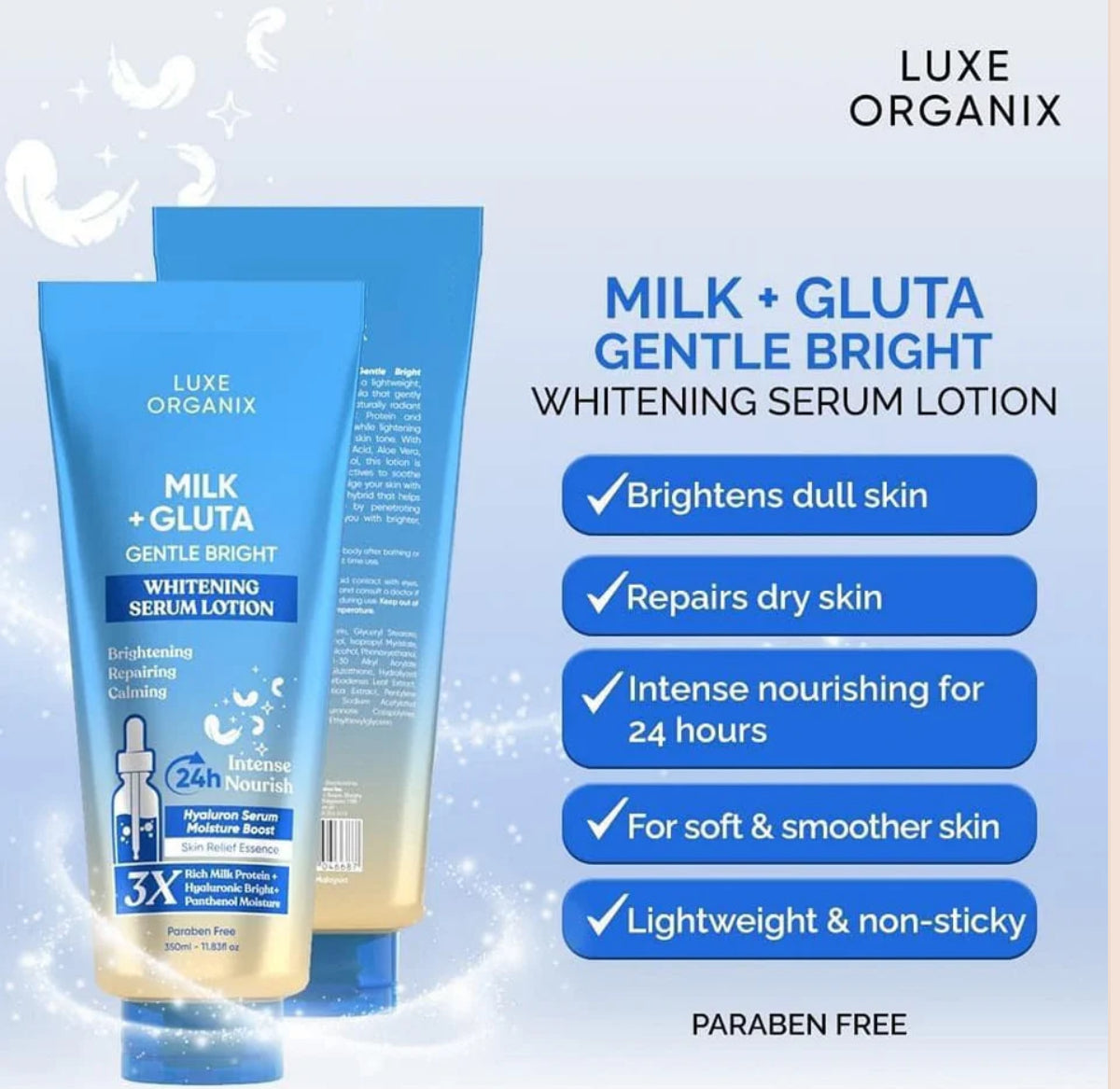 Luxe Organix MILK + GLUTA WHITENING SERUM LOTION | 350ML