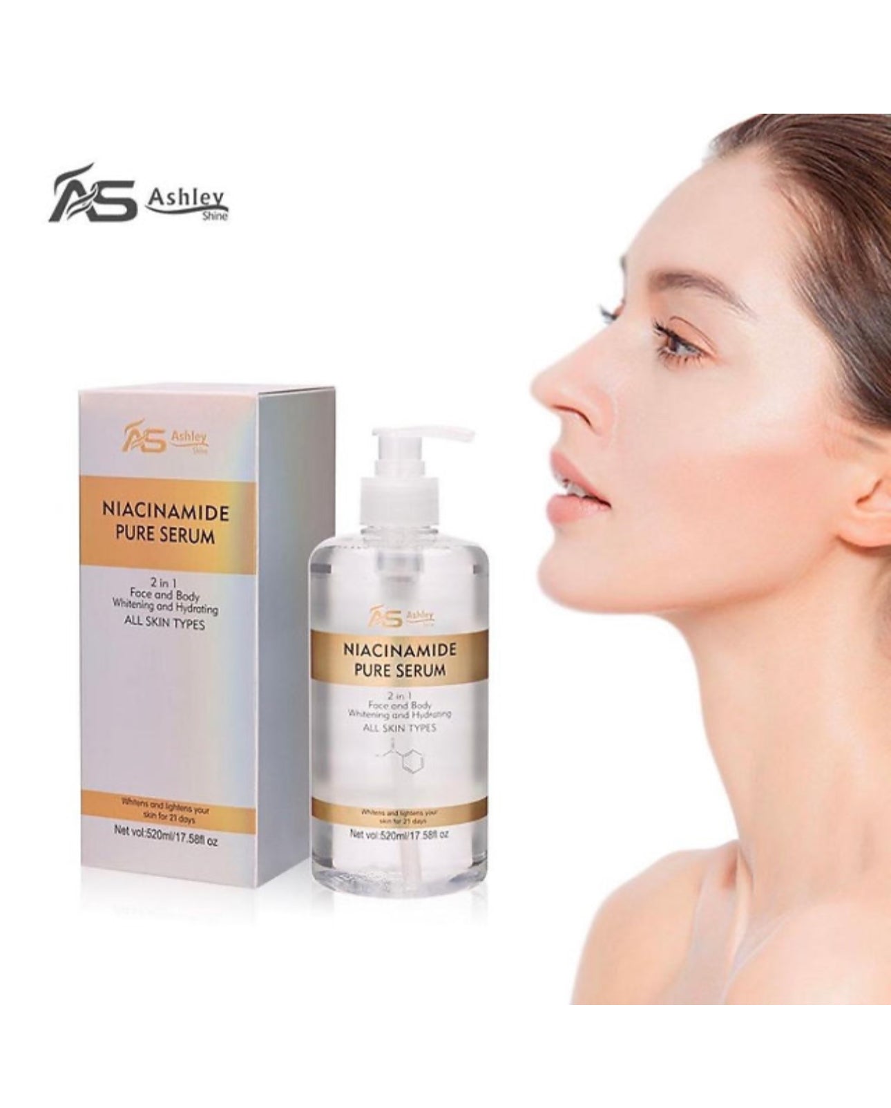 Ashley Shine NIACINAMIDE Pure Serum Face and Body Moisturizes | 520ml