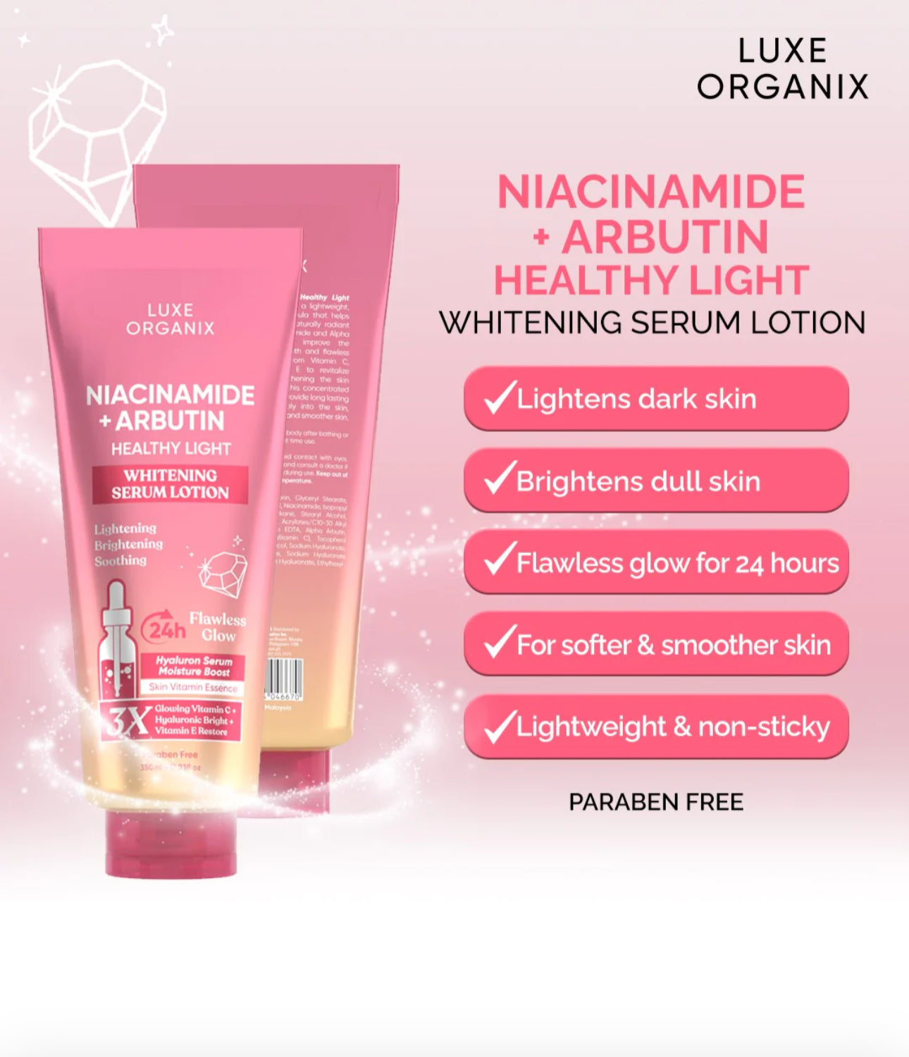 Luxe Organix Niacinamide+Arbutin Whitening Serum Lotion | 350ml