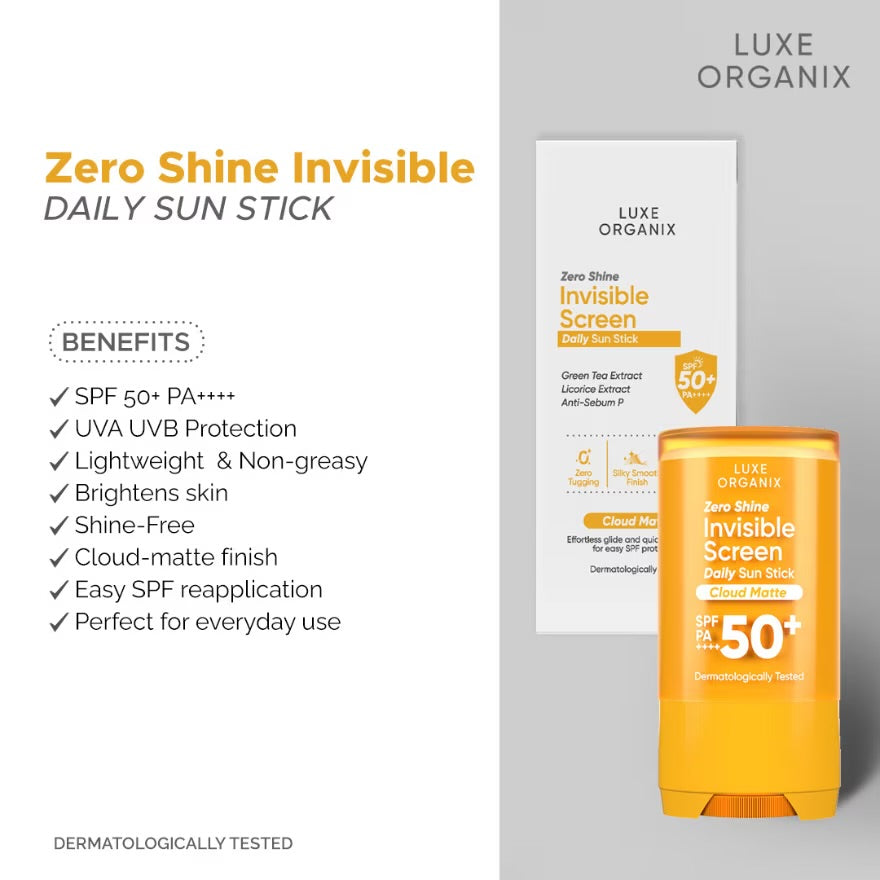 LUXE ORGANIX Zero Shine Invisible Screen Daily Sun Stick SPF 50 17g