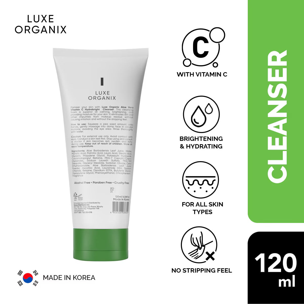 Luxe Organix 99% Aloe Vera Vitamin C Hydrabright Cleanser 120ml