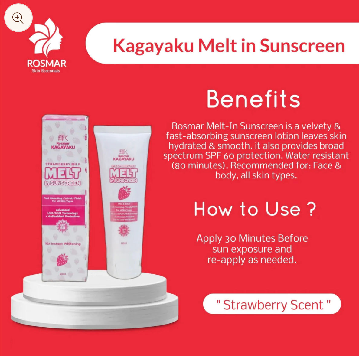 Rosmar Kagayaku Strawberry Milk Melt In Sunscreen 60ml